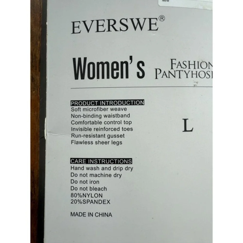 Everswe Women's Fashion Pantyhose Black Control Top Sheer‎ Legs Size L